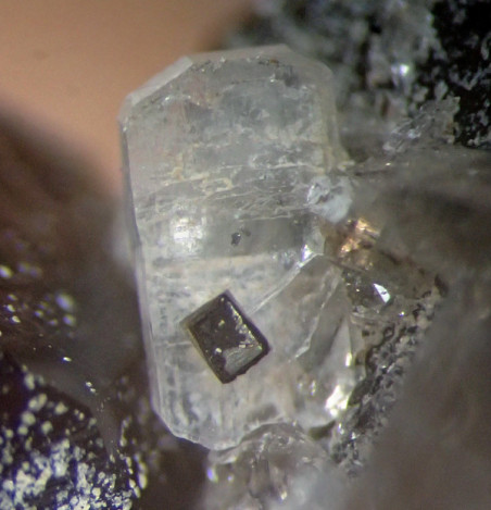 Tabular bertrandite crystal with a wolframite(?) inclusion