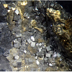 Close-up of tiny pyrite cubes in chalcopyrite